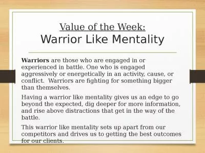 Value of the Week: Warrior Like Mentality