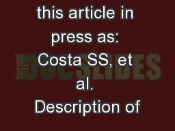 Please cite this article in press as: Costa SS, et al. Description of