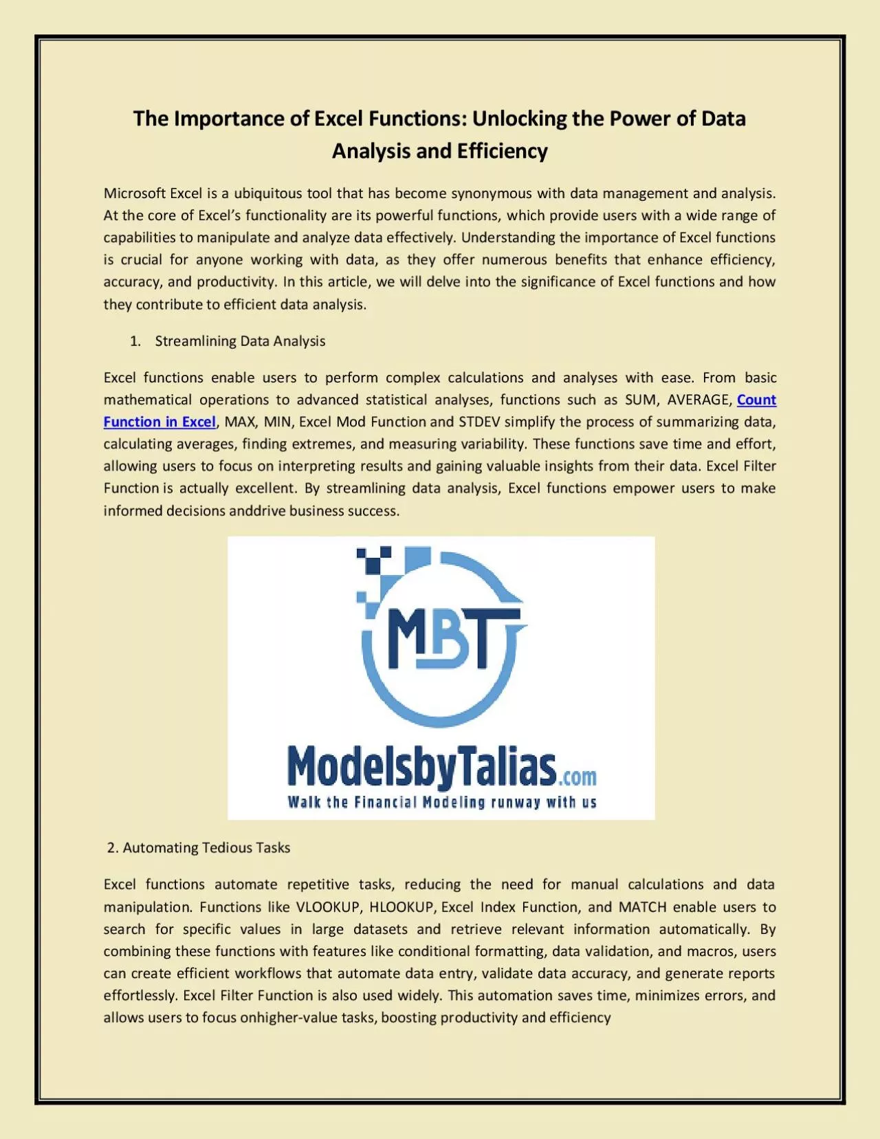 PDF-The Importance of Excel Functions: Unlocking the Power of Data Analysis and Efficiency