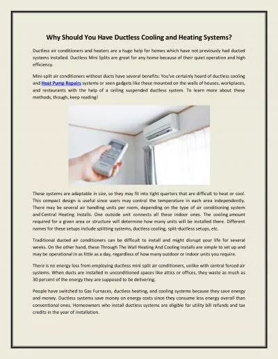 Why Should You Have Ductless Cooling and Heating Systems?
