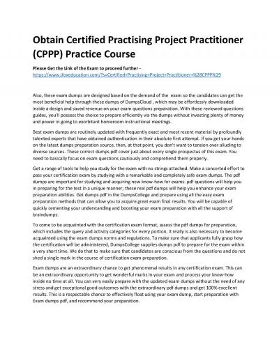 Obtain Certified Practising Project Practitioner (CPPP) Practice Course