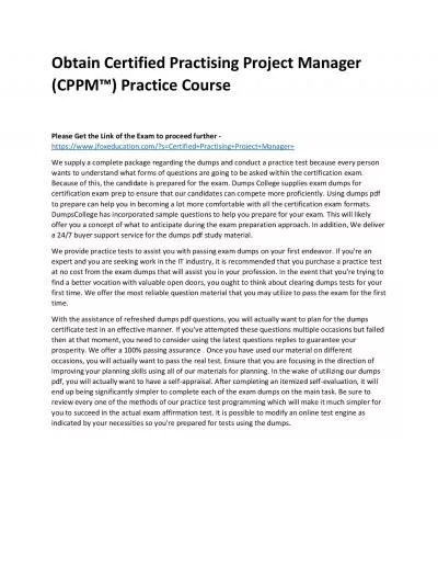 Obtain Certified Practising Project Manager (CPPM™) Practice Course