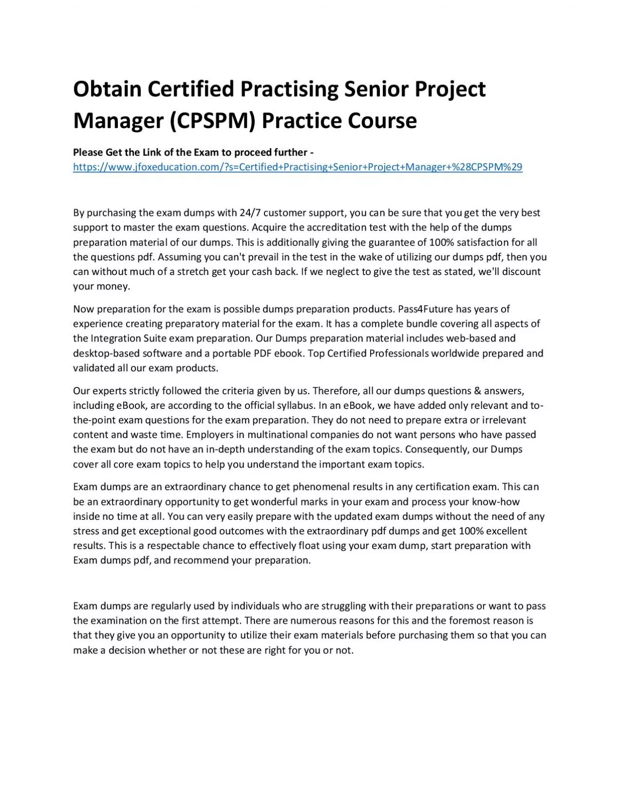 PDF-Obtain Certified Practising Senior Project Manager (CPSPM) Practice Course