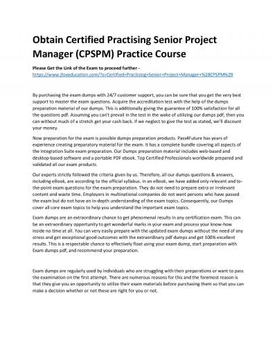 Obtain Certified Practising Senior Project Manager (CPSPM) Practice Course