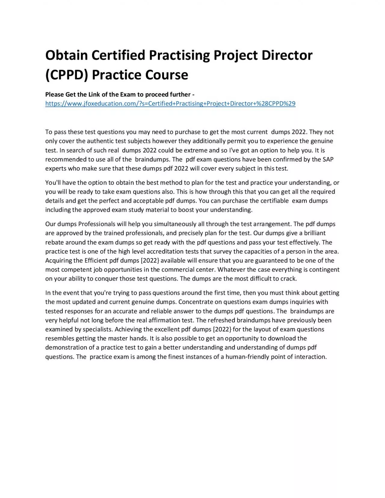 PDF-Obtain Certified Practising Project Director (CPPD) Practice Course