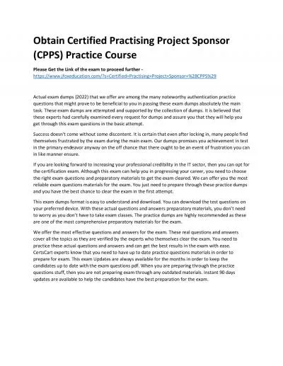 Obtain Certified Practising Project Sponsor (CPPS) Practice Course