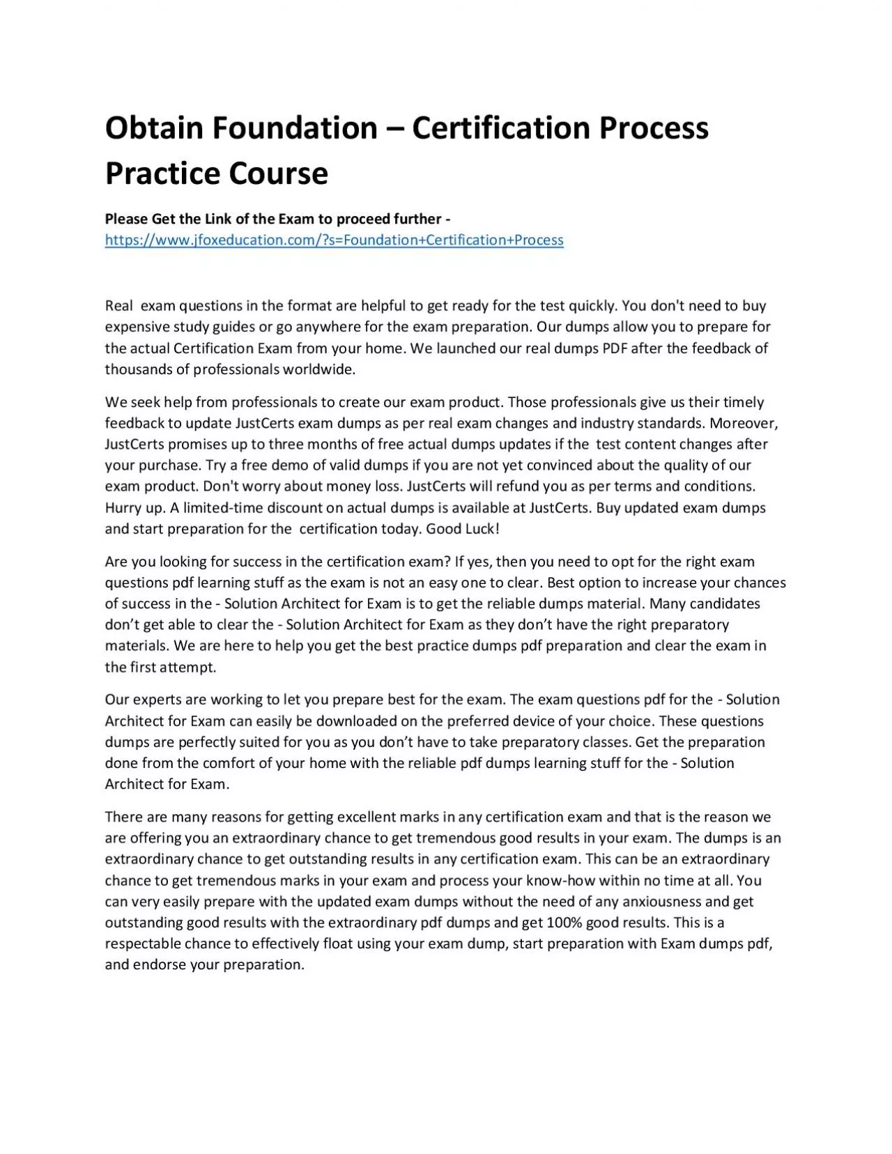 PDF-Obtain Foundation – Certification Process Practice Course