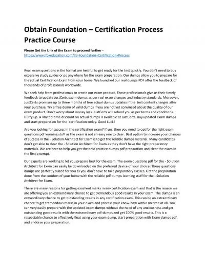 Obtain Foundation – Certification Process Practice Course