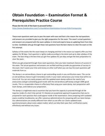 Obtain Foundation – Examination Format & Prerequisites Practice Course