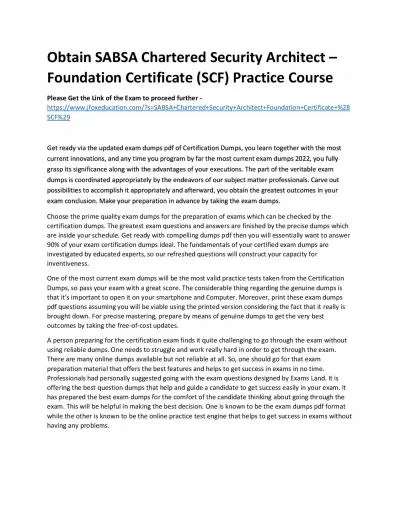 Obtain SABSA Chartered Security Architect – Foundation Certificate (SCF) Practice Course