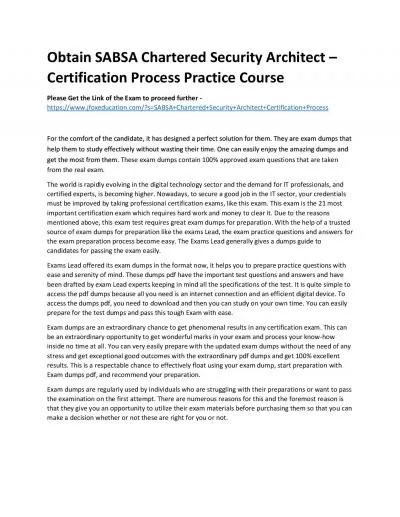 Obtain SABSA Chartered Security Architect – Certification Process Practice Course