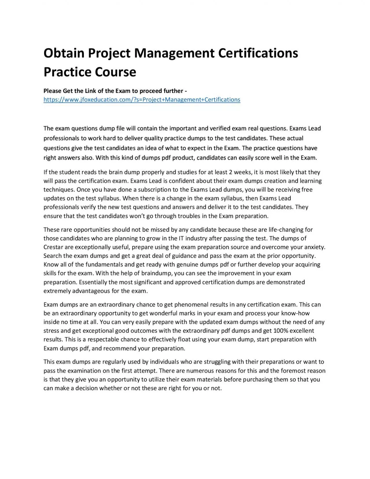 PDF-Obtain Project Management Certifications Practice Course