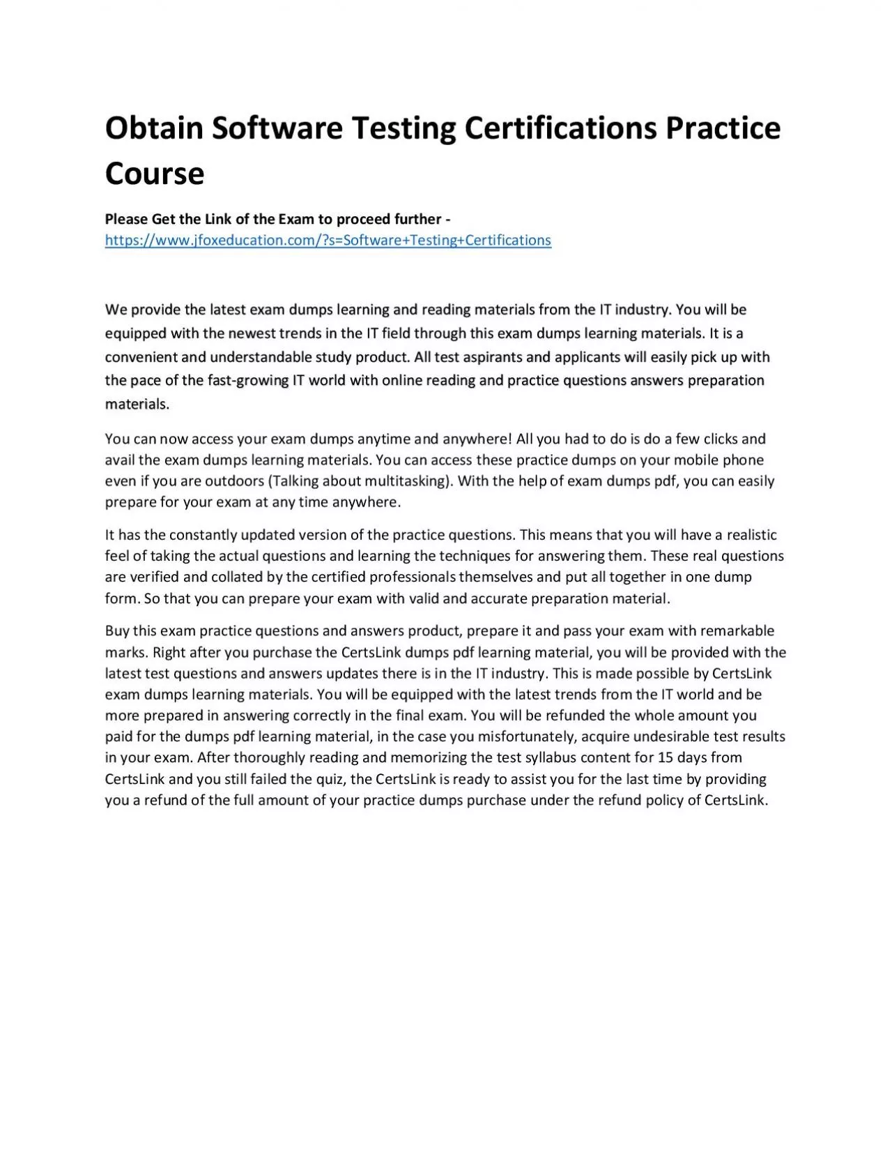 PDF-Obtain Software Testing Certifications Practice Course