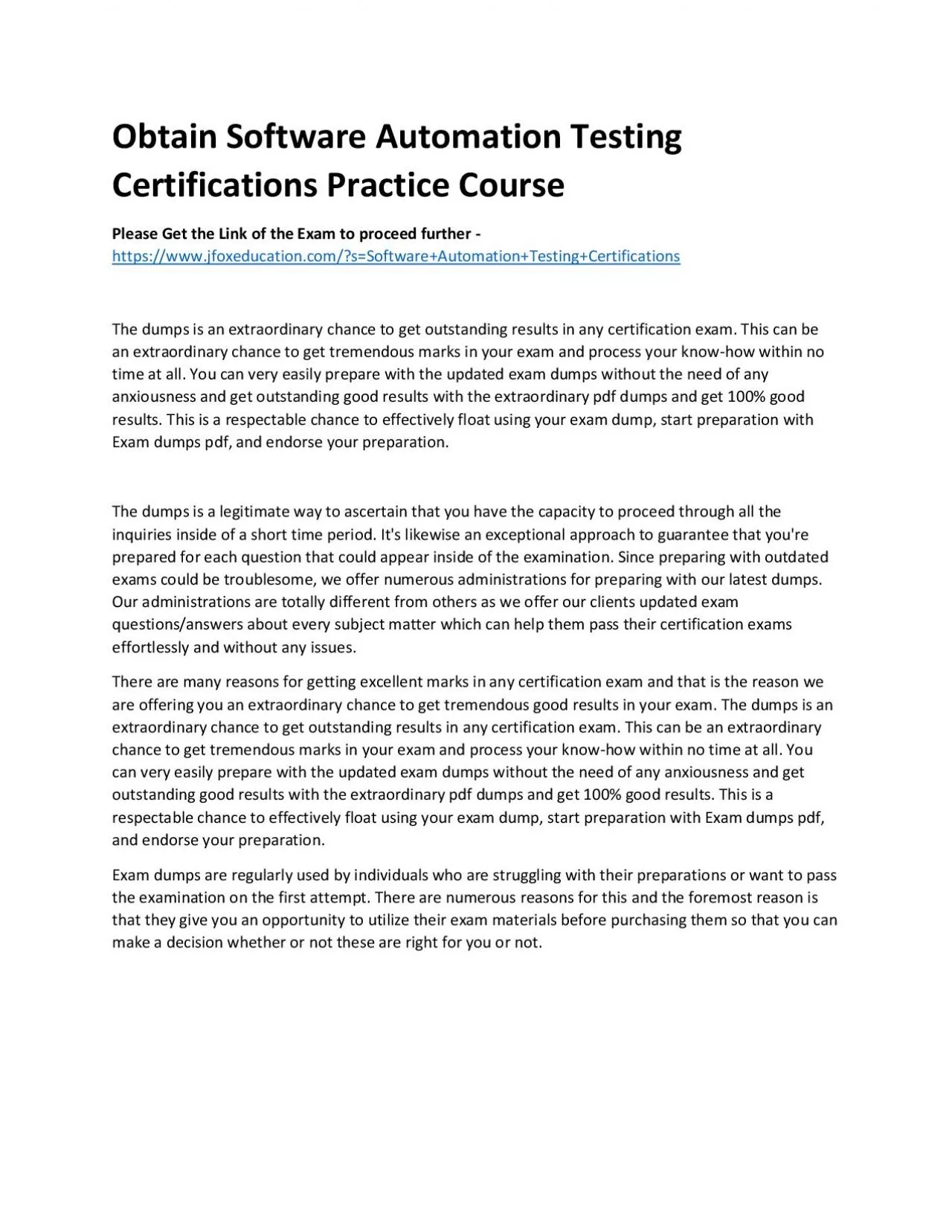 PDF-Obtain Software Automation Testing Certifications Practice Course