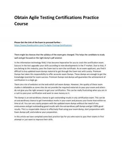 Obtain Agile Testing Certifications Practice Course