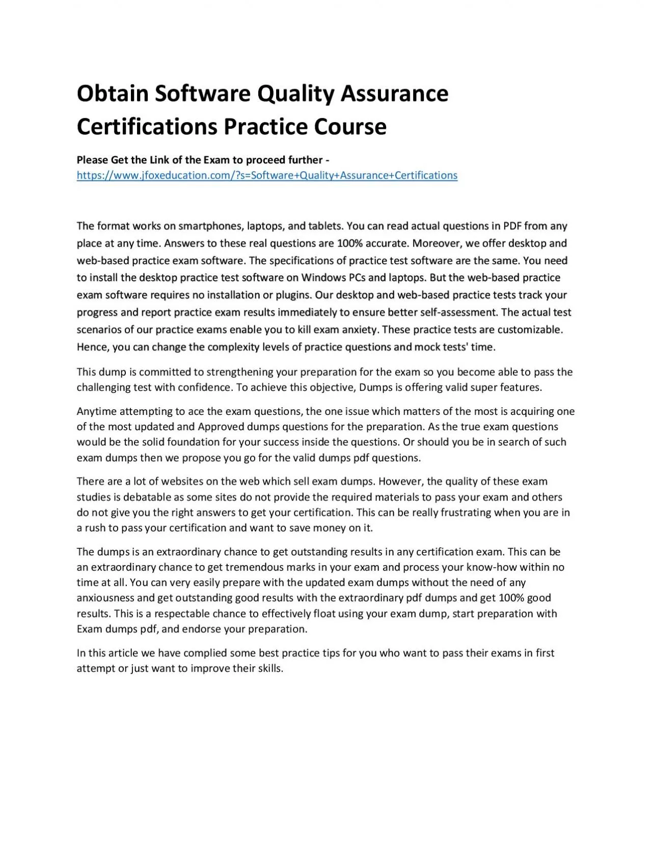 PDF-Obtain Software Quality Assurance Certifications Practice Course