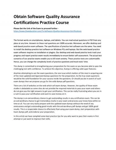 Obtain Software Quality Assurance Certifications Practice Course