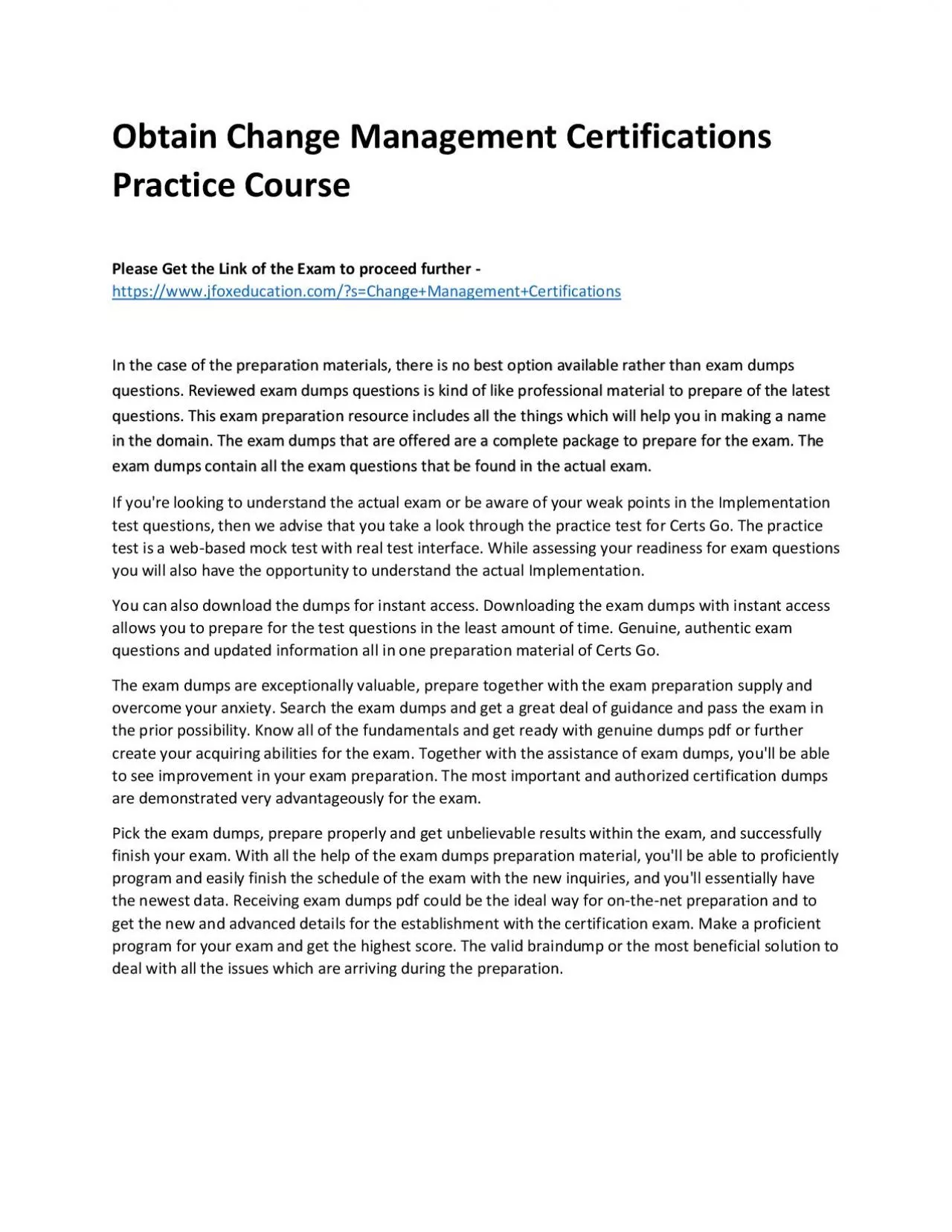 PDF-Obtain Change Management Certifications Practice Course