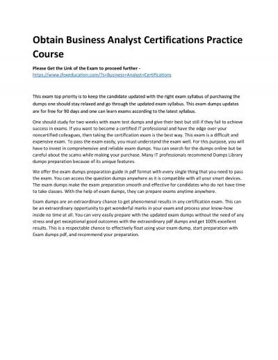 Obtain Business Analyst Certifications Practice Course