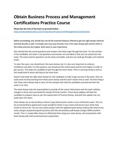 Obtain Business Process and Management Certifications Practice Course