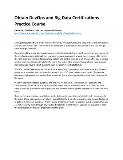 Obtain DevOps and Big Data Certifications Practice Course