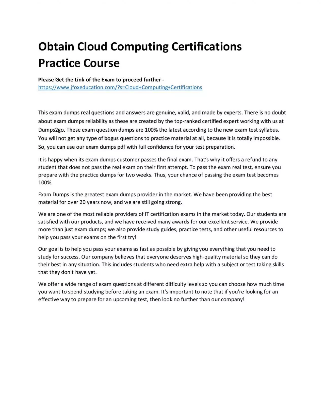 PDF-Obtain Cloud Computing Certifications Practice Course