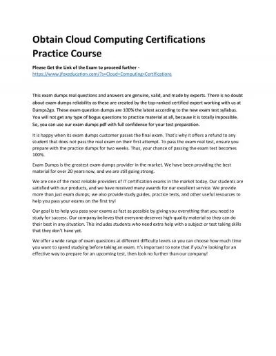 Obtain Cloud Computing Certifications Practice Course