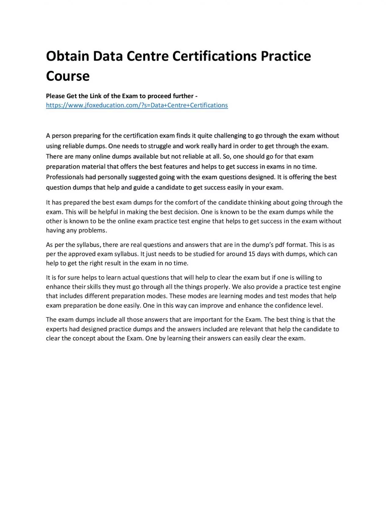 PDF-Obtain Data Centre Certifications Practice Course