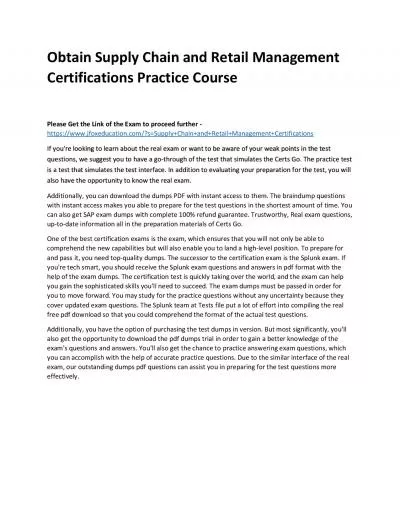 Obtain Supply Chain and Retail Management Certifications Practice Course