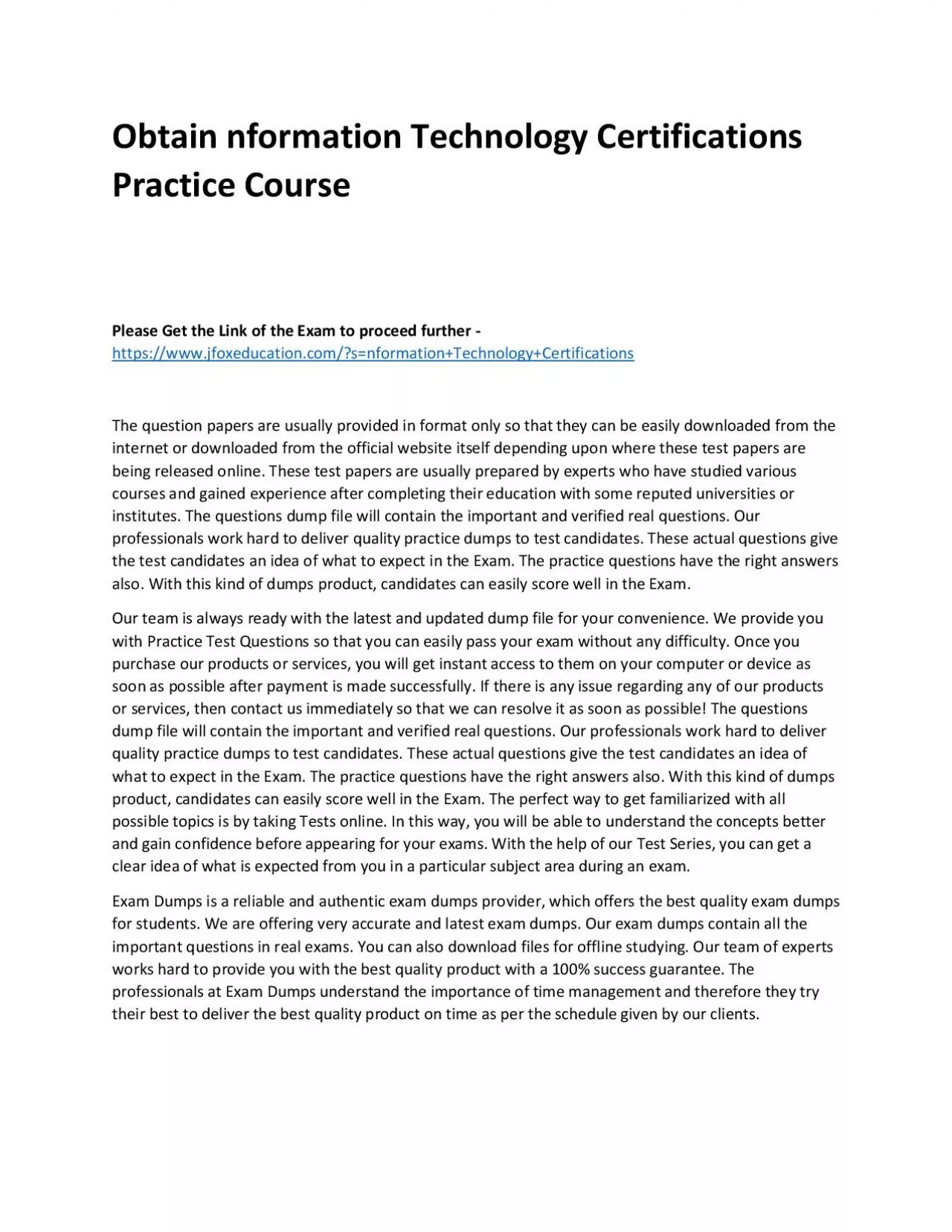 PDF-Obtain nformation Technology Certifications Practice Course