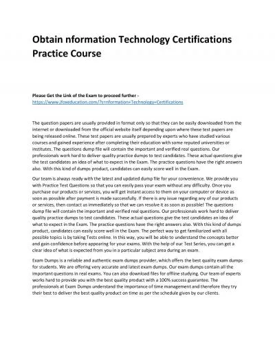 Obtain nformation Technology Certifications Practice Course