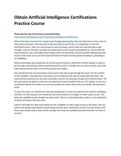 Obtain Artificial Intelligence Certifications Practice Course