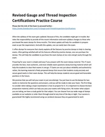 Revised Gauge and Thread Inspection Certifications Practice Course