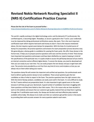 Revised Nokia Network Routing Specialist II (NRS II) Certification Practice Course