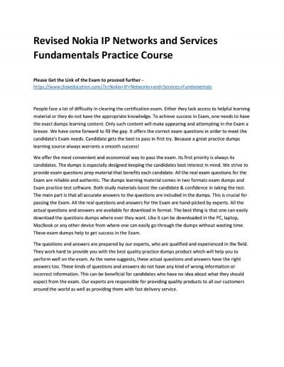 Revised Nokia IP Networks and Services Fundamentals Practice Course