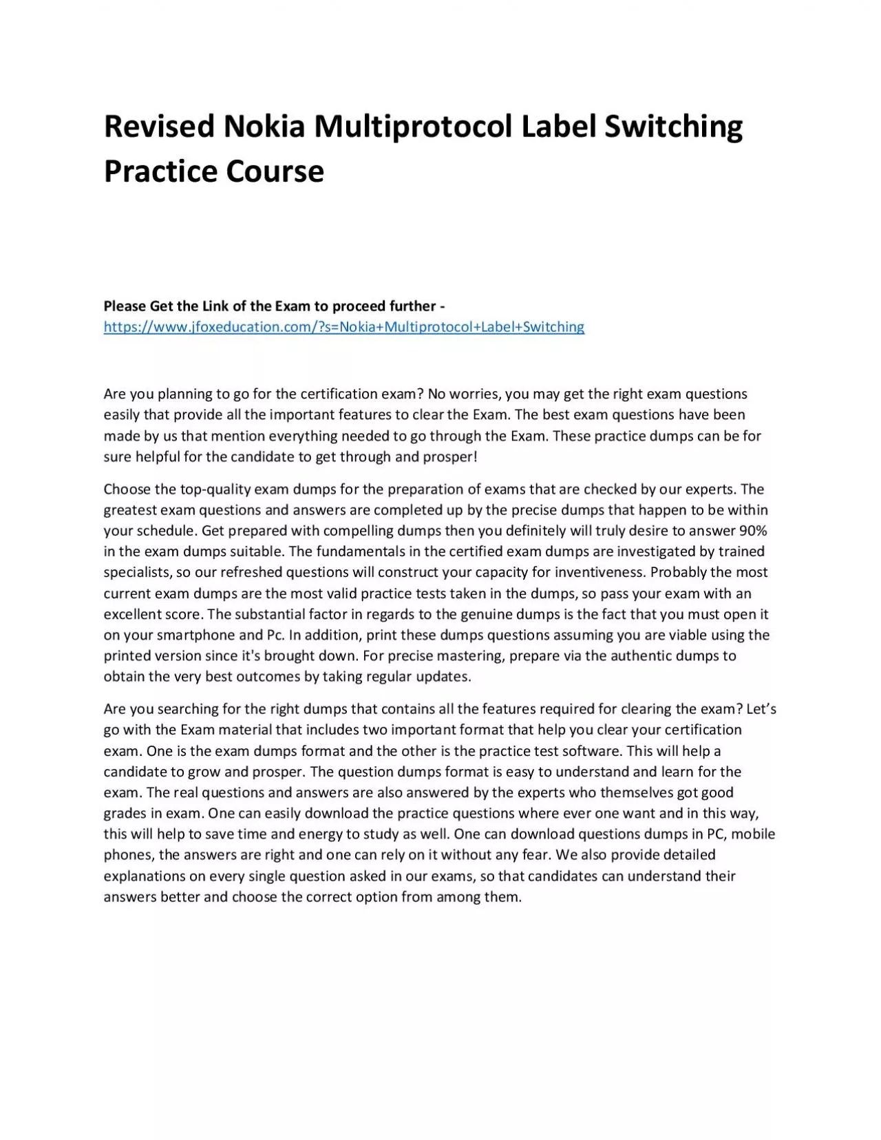 PDF-Revised Nokia Multiprotocol Label Switching Practice Course