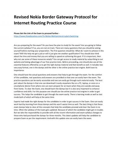 Revised Nokia Border Gateway Protocol for Internet Routing Practice Course