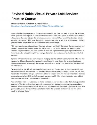 Revised Nokia Virtual Private LAN Services Practice Course