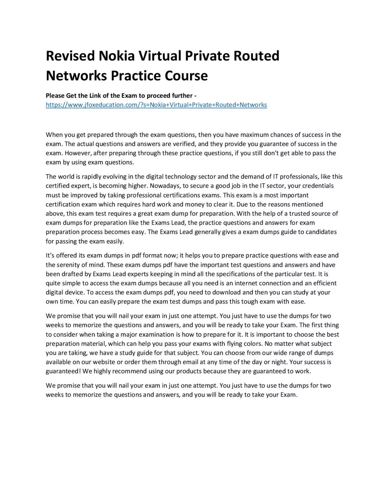 PDF-Revised Nokia Virtual Private Routed Networks Practice Course