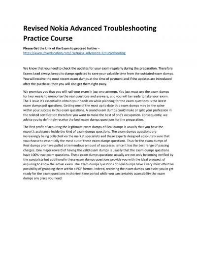 Revised Nokia Advanced Troubleshooting Practice Course