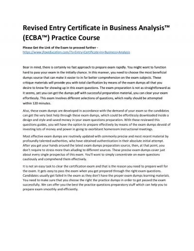 Revised Entry Certificate in Business Analysis™ (ECBA™) Practice Course