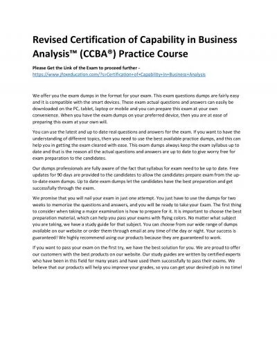 Revised Certification of Capability in Business Analysis™ (CCBA®) Practice Course