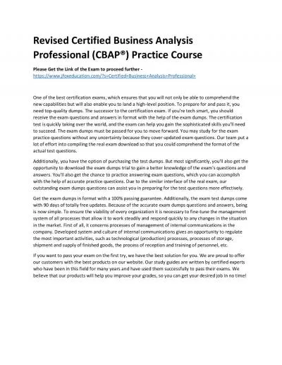 Revised Certified Business Analysis Professional (CBAP®) Practice Course