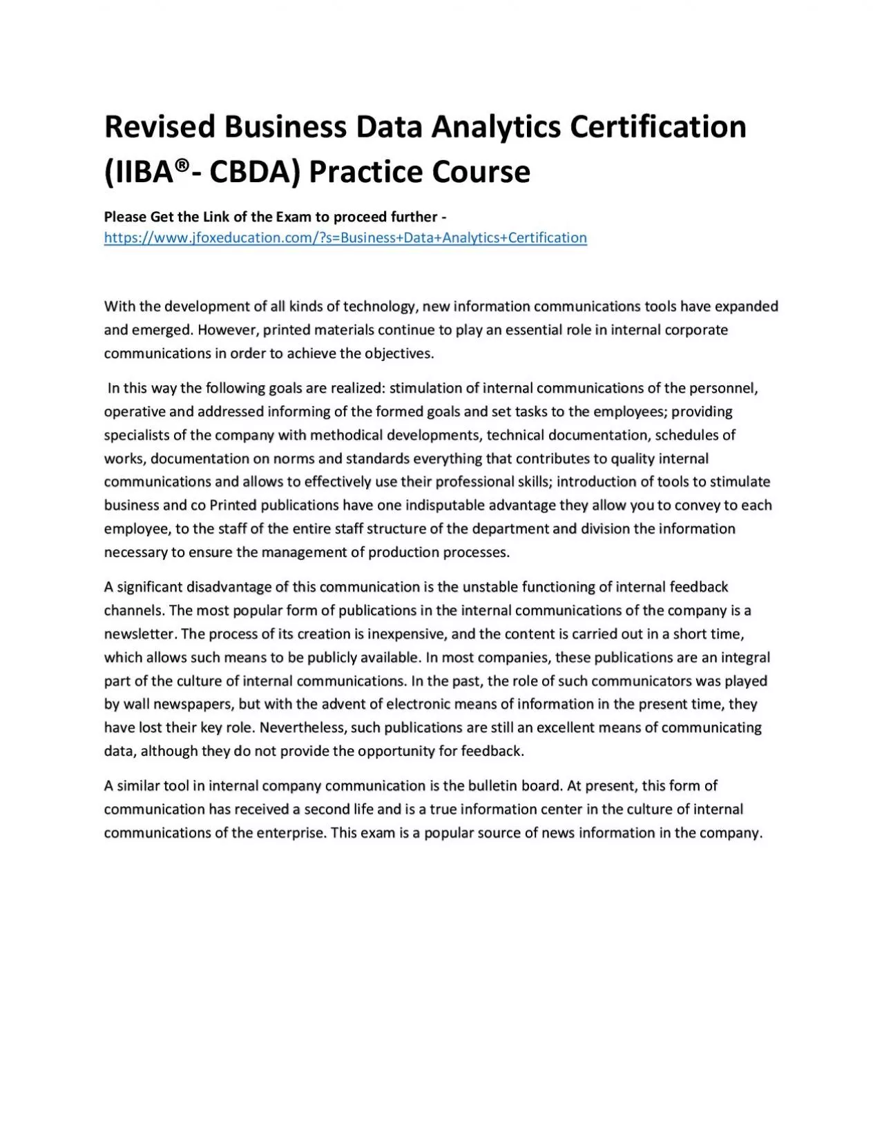 Revised Business Data Analytics Certification (IIBA®- CBDA) Practice Course