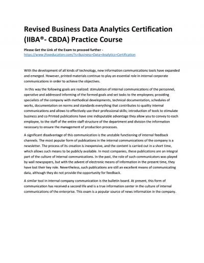 Revised Business Data Analytics Certification (IIBA®- CBDA) Practice Course