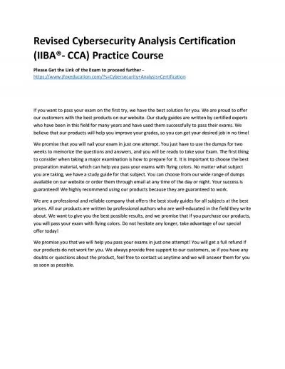 Revised Cybersecurity Analysis Certification (IIBA®- CCA) Practice Course