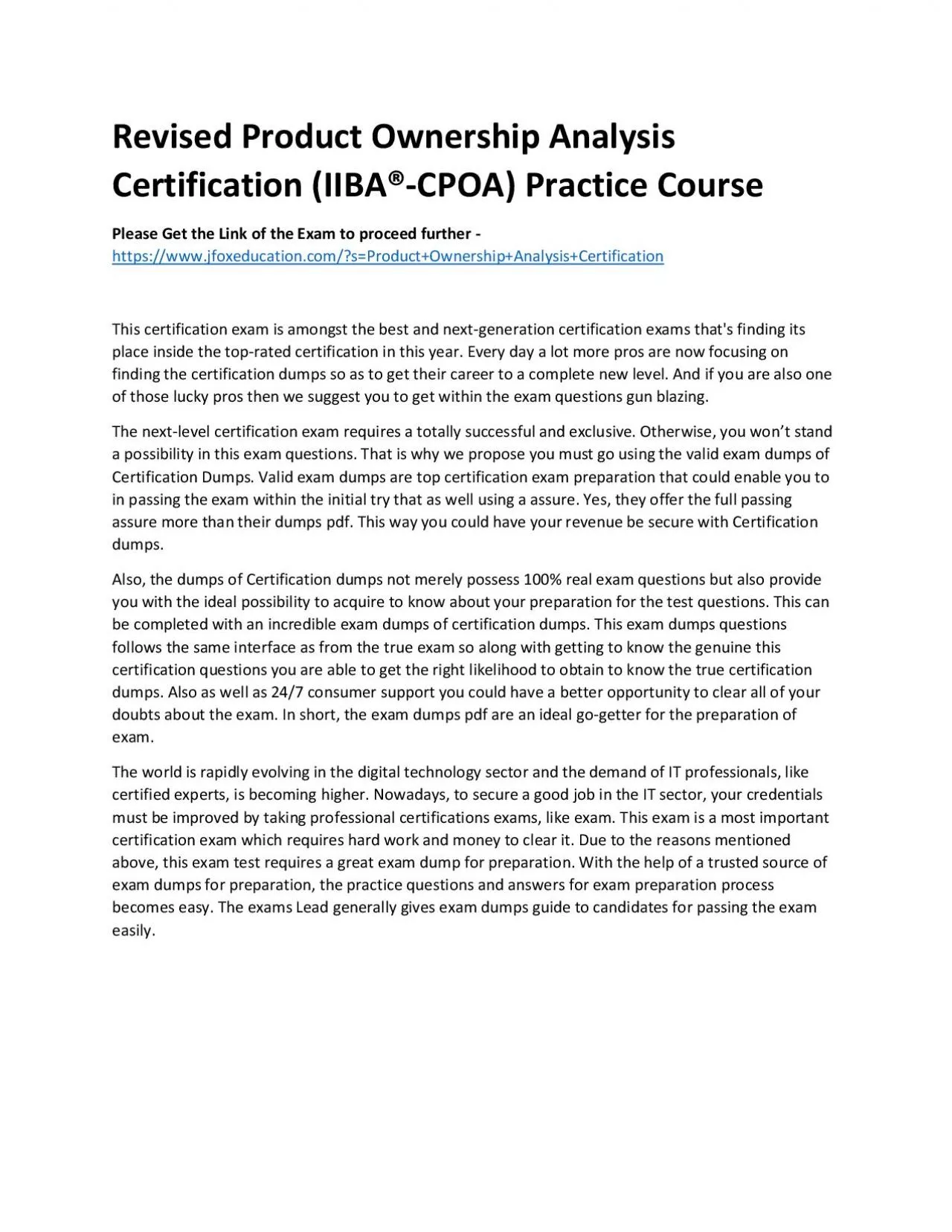 PDF-Revised Product Ownership Analysis Certification (IIBA®-CPOA) Practice Course