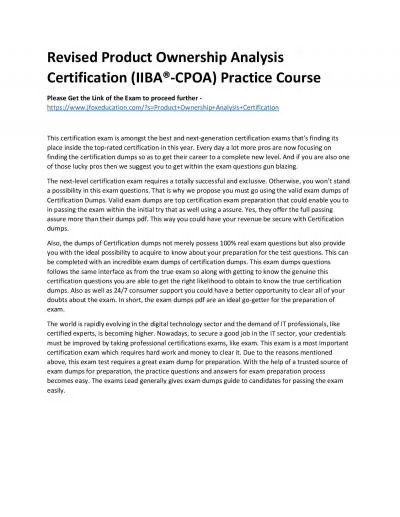 Revised Product Ownership Analysis Certification (IIBA®-CPOA) Practice Course