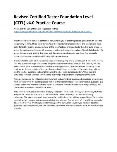 Revised Certified Tester Foundation Level (CTFL) v4.0 Practice Course