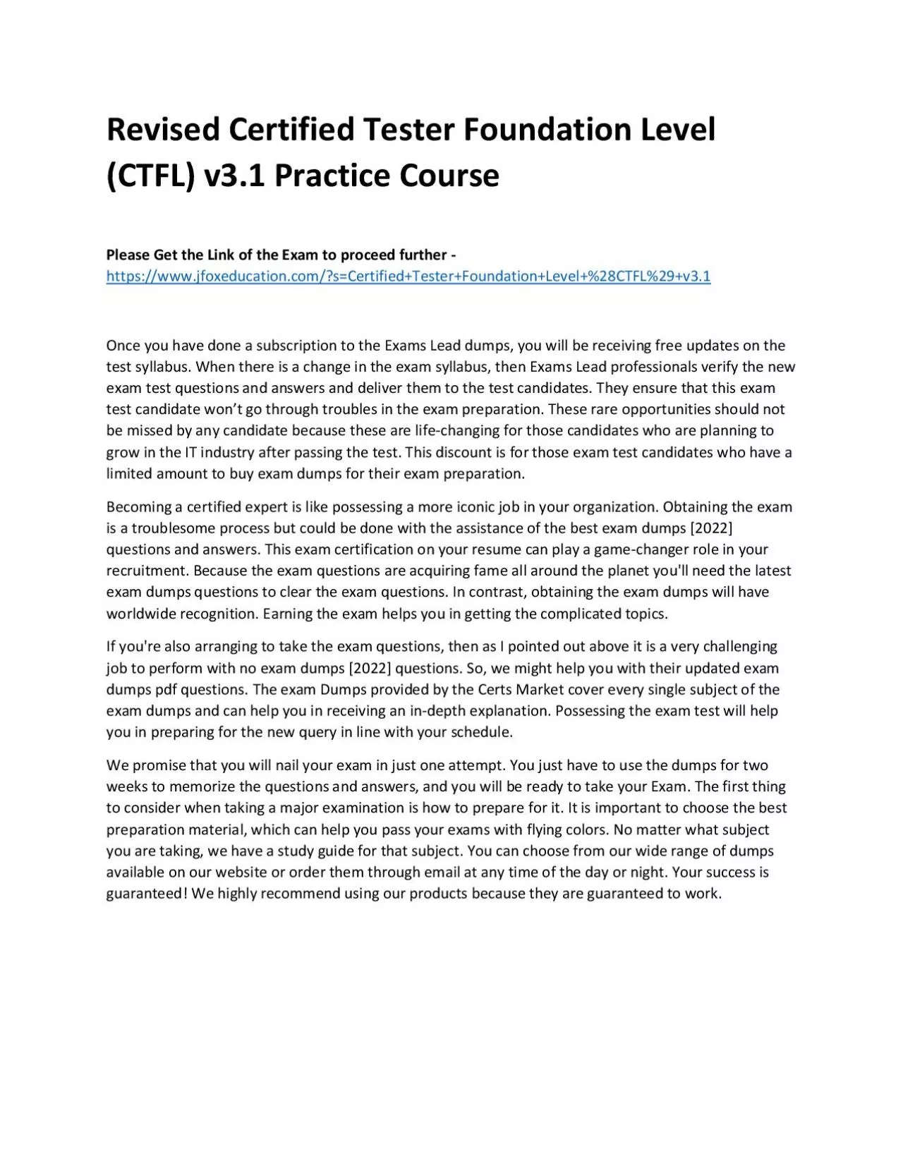 PDF-Revised Certified Tester Foundation Level (CTFL) v3.1 Practice Course